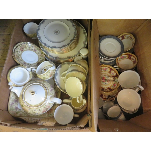 348 - Two boxes of mixed dinner and tea ware, Royal Doulton, Royal Albert etc.