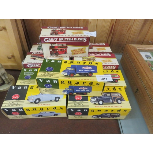 387 - Ten Boxed Vanguard and Great British Buses Die Cast Vehicles