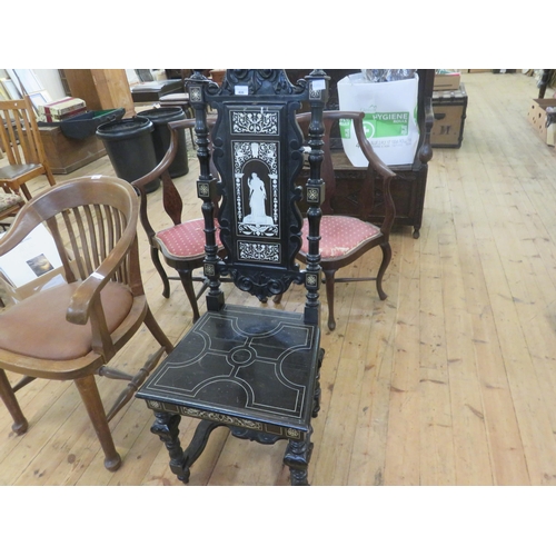 406 - Ebonised Mother Of Pearl Inlaid Hall Chair