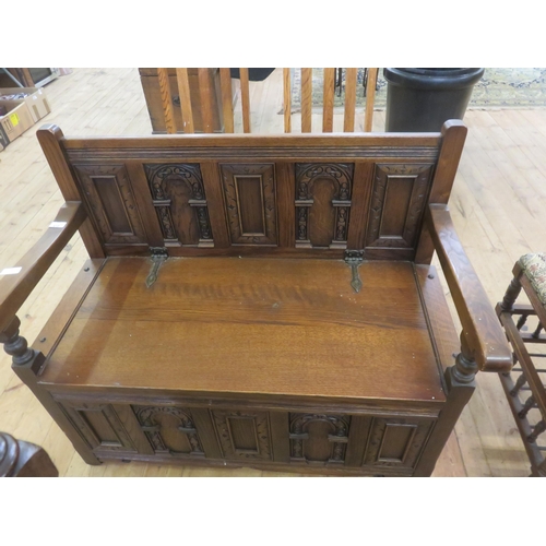 410 - Small Carved Oak Hall Bench/Settle