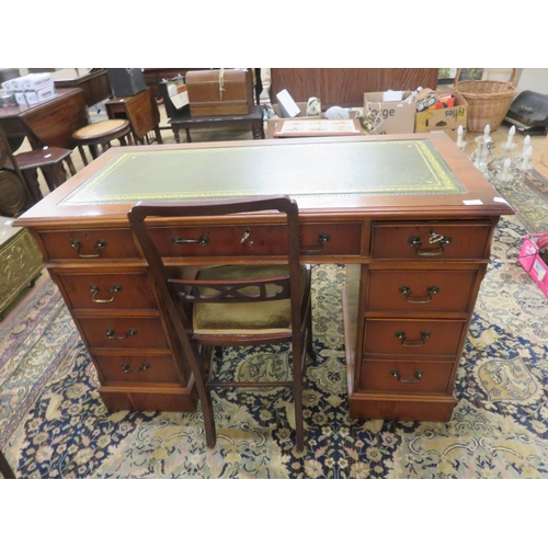 417 - Yew Wood Double Pedestal Leather Top Writing Desk and Chair