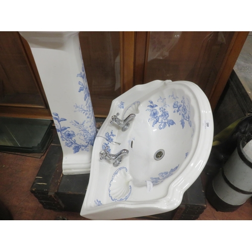 445 - Blue and White Pedestal Basin