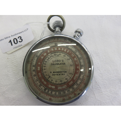 103 - Lords Calculator by R. Waddington of Coventry Pocket Watch Style Slide Rule