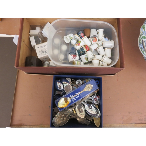 115 - Box of Thimbles and Crested Spoons