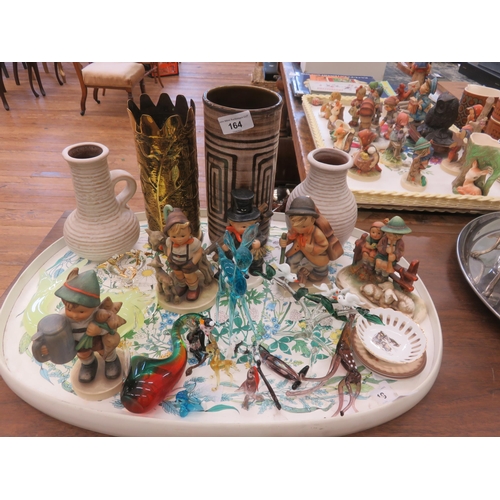 164 - Tray Lot - Trench Art Vase, Glass Animal Figures, Hummels, etc