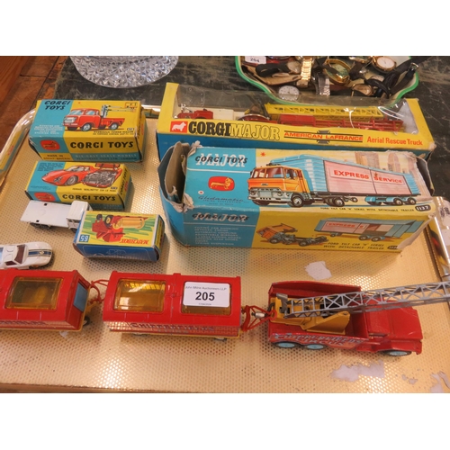 205 - Boxed Corgi Aerial Rescue Truck, Ford Tilt Cab, Hydraulic Tower Wagon, Ferrari Berlinetta + Chipperf... 