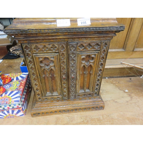 235 - Small Two Door Carved Oak Cabinet with Drawers