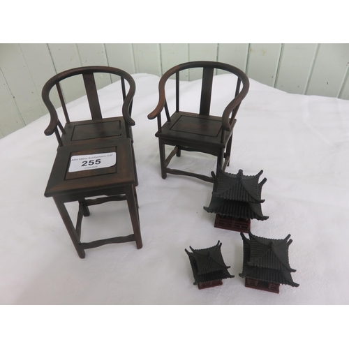 255 - Three Miniature Chinese Furniture - Three Small Chinese Pagoda Buildings