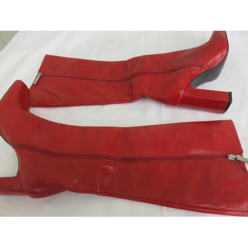 295 - Pair of Red Zara Knee High Boots, size 39