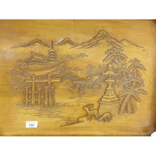 368 - Vintage Chinese Hardwood Relief Tray - signed