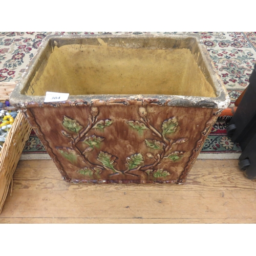 384 - Majolica Type Planter,  brown ground, foliage design