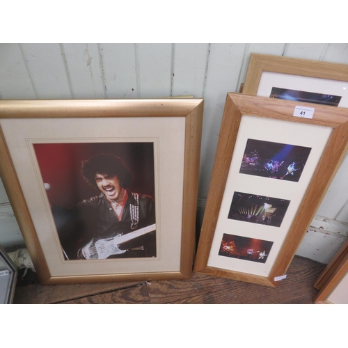 41 - Three Large Framed Photographs of Phil Lynott of Thin Lizzy and Three Framed Sets of Thin Lizzy in C... 