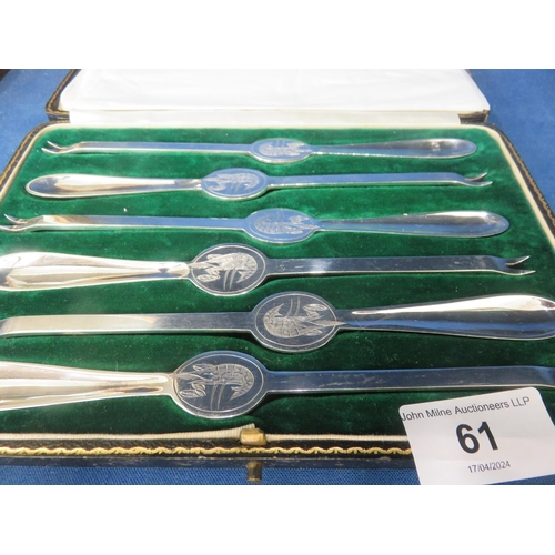 Set of six Cased Silver Plated Lobster Forks