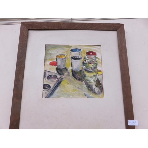 7 - Framed Watercolour, Still Life, Jars - Unsigned