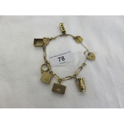 78 - 9ct Gold Charm Bracelet With 9ct Charms - total weight 19.5gms