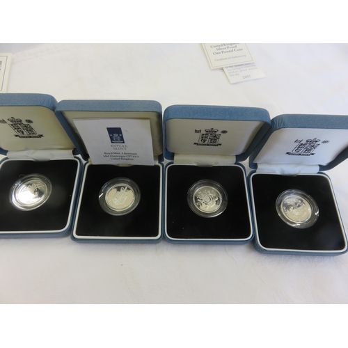 89 - Four Royal Mint 925 Silver Proof £1 Coins 1988, 1990, 1991, 1993. Boxed in Royal Mint Boxes With Cer... 