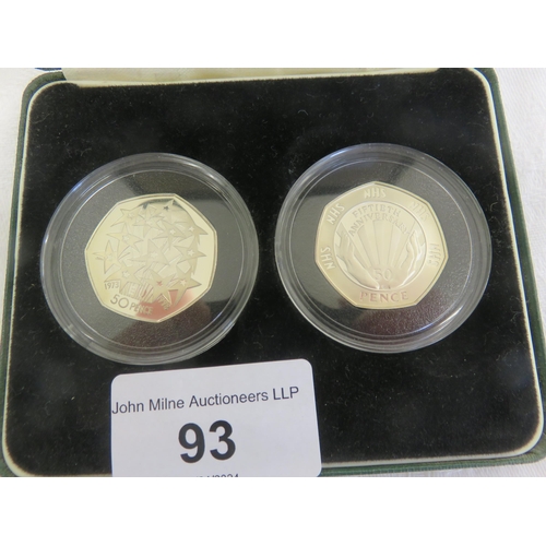 93 - Royal Mint Two Coin 925 Silver Proof 50p Set -Both Coins Capsulated Certificates of Authenticity, in... 