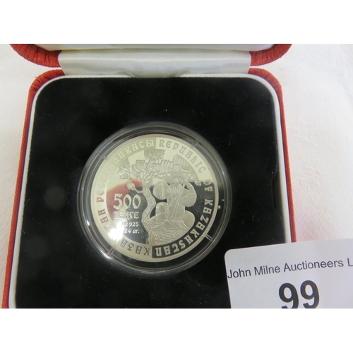 99 - Kazakhstan 925 Silver Proof 500 Tehre 24 Gram Coin. Coin is Capsulated With a certificate of Authent... 