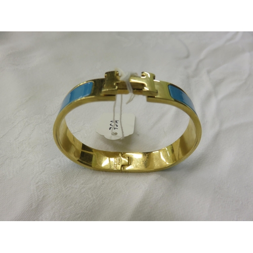 75A - Hermes Style Gilt Metal Turquoise Bangle