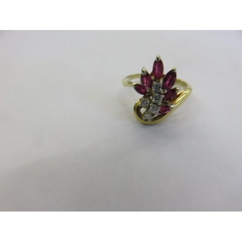 93A - 18ct. Gold Five Diamond, Six Rubies, Dress Ring