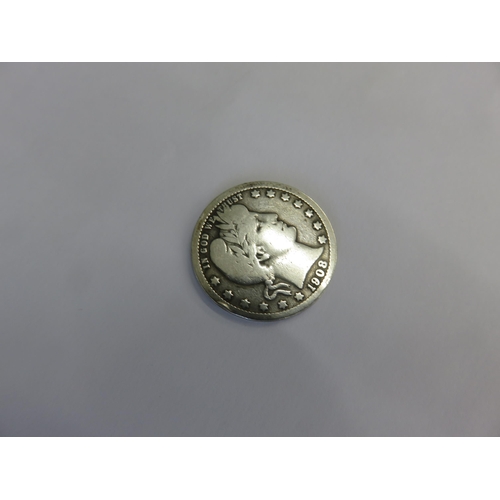 100 - 1908 'O' Barber Quarter Coin