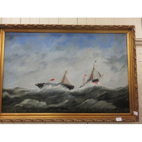 Late 19th Century Oil Painting "Billow of Newburgh in Stormy Seas", I. Hudson