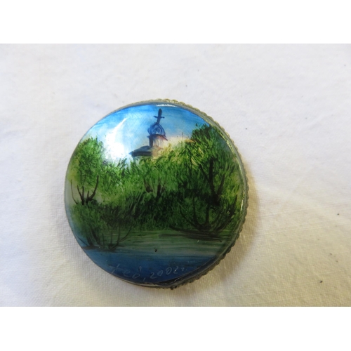 104 - Nature Scene Mother of Pearl Brooch. Handmade in Fedoskino (art village in Russia)