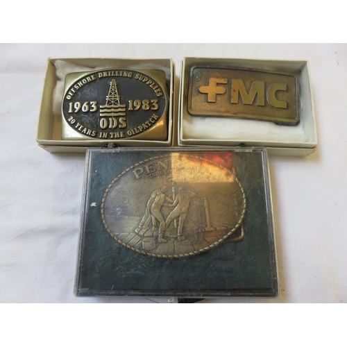 107 - Three Belt Buckles with Oil Company Logos