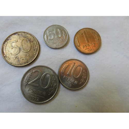 112 - Russian Currency Coins. 50 Kopeks; 1,10,20,50 Roubles