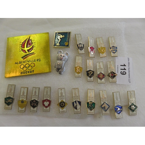 119 - Group of Twenty One Original 1976,1980,1992 Olympic Games Pins. Aluminium Pinback. Manufacturers mar... 