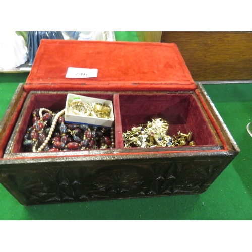 246 - Carved Box with Lot of Jewellery