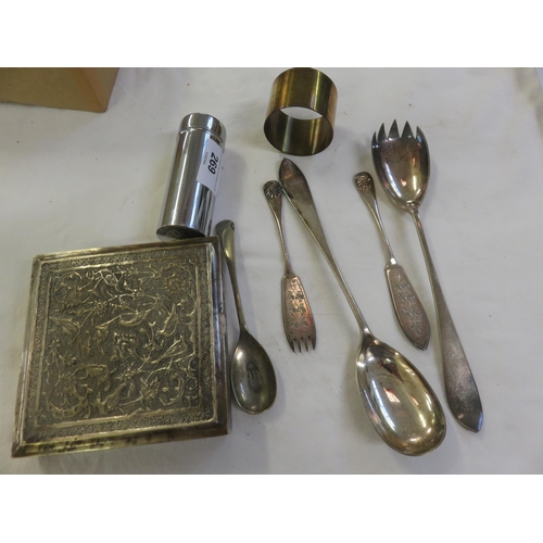 269 - White Metal Middle-eastern Box and Lot Cutlery etc