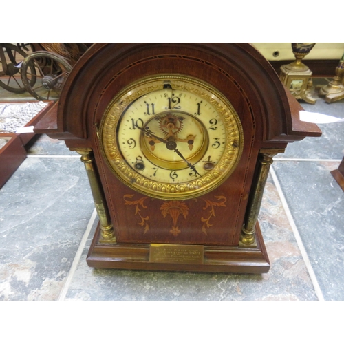 309 - Marquetery Inlaid Mantle Clock (No Pendulum)