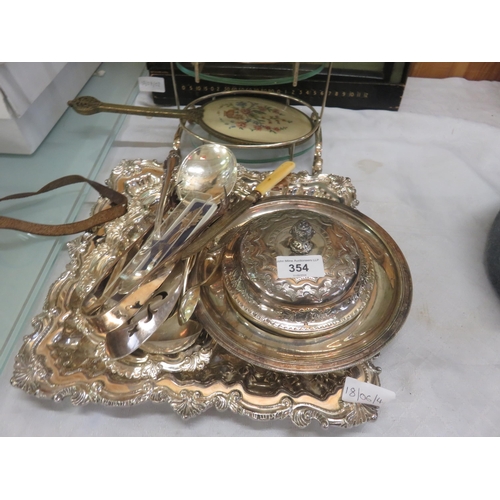 354 - Quantity of Metal, Muffin Dish, Dressing Set, Cake stand