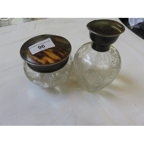 96 - Silver Tortoiseshell Perfume Bottle and Powder Bowl