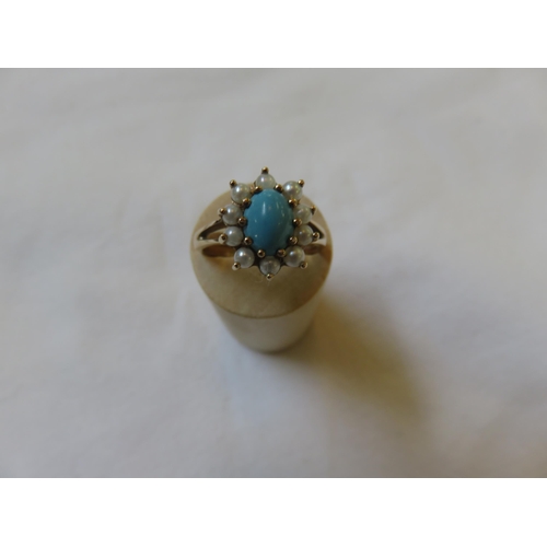 80 - 9ct Turquoise and Pearl Dress Ring