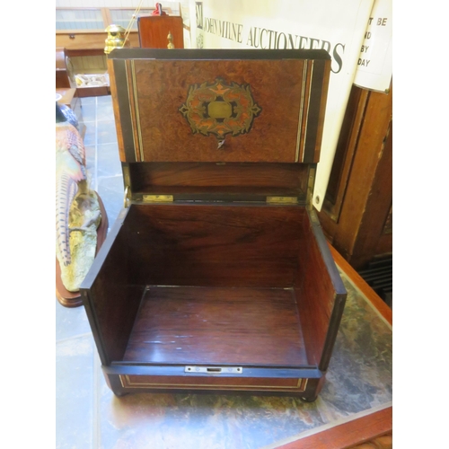 302 - Brass Inlaid Burr Walnut Decanter Case with key