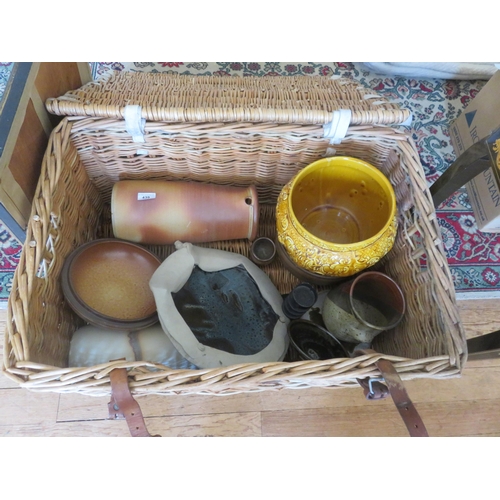 439 - Large Wicker Basket with Stone Ware