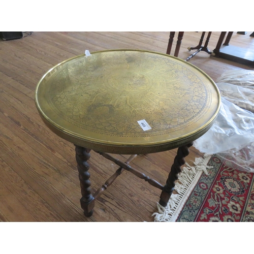 445 - Circular Brass Topped Engraved Table