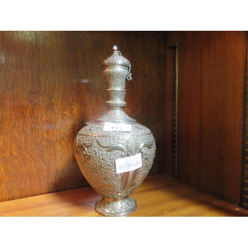 113 - Embossed White Metal Lidded Urn