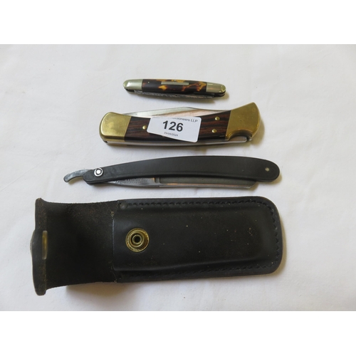 126 - Buck 110 Knife, Vintage Butler's Men's No. 2 Razor and Pen Knife