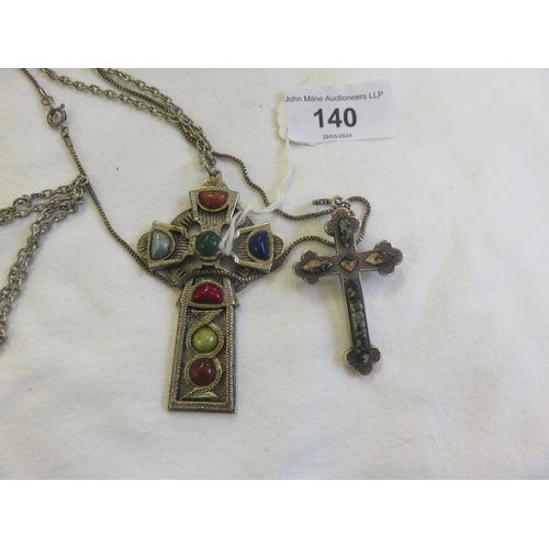 140 - Mid 19th Century Agate Set, Silver Cross and Chain