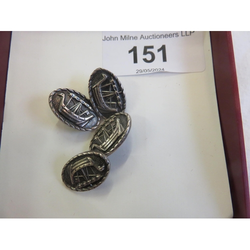 151 - Pair of Vintage Iona Viking Longship Silver Cufflinks