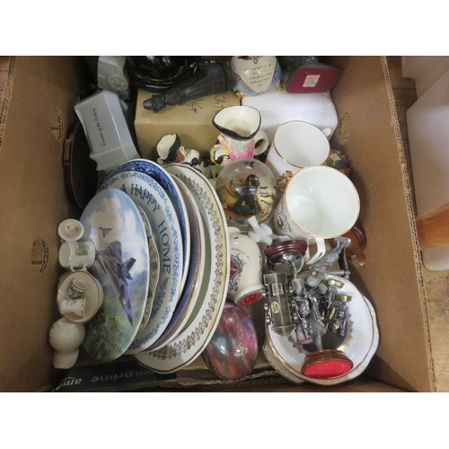 169 - Four boxes of mixed items, boxed tea sets, Crystal, Cameras, Royalty related items etc.