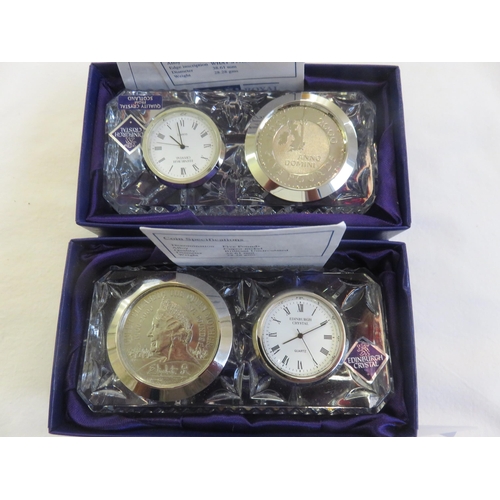 235 - Two Cased Royal Mint Edinburgh Crystal Clocks with £5 coins inserted