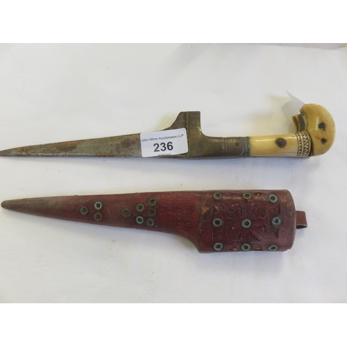 236 - Bone and Brass Handled Ceremonial Type Dagger and Scabbard