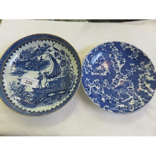 239 - Old English Blue and White Dish (Repaired) and One Other