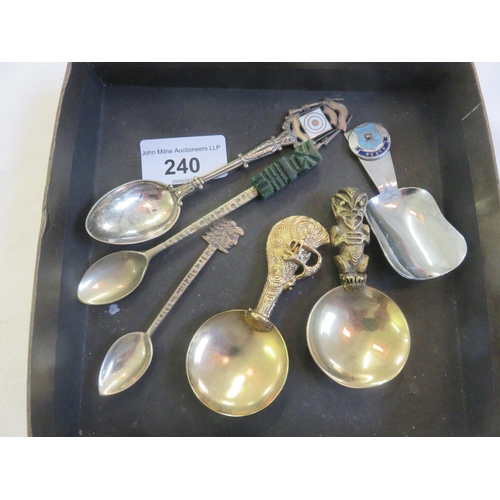 240 - Six Collectable Spoons, Three Caddy Spoons and Three Silver Spoons