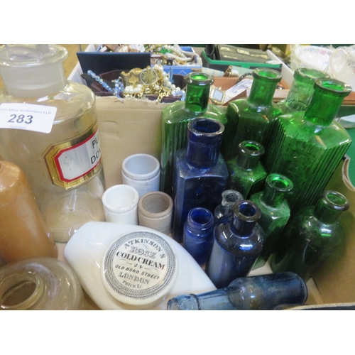 283 - Chemist, Round and Victorian Bottle, Pot, Lid and Poison Bottles etc