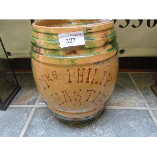 327 - Lidded Seaton Barrel, Mrs. Phillip